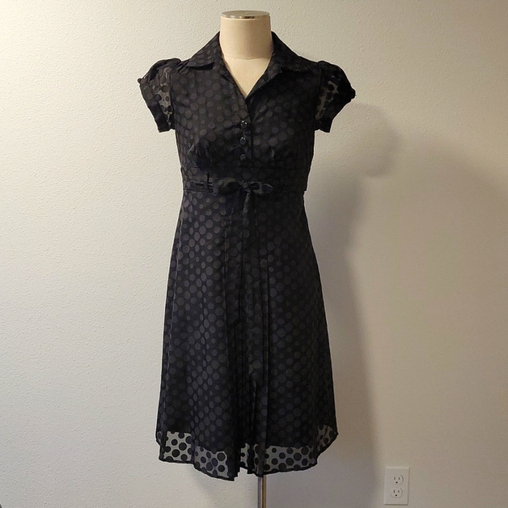Signature by Robbie Bee Black Polka Dot Midi Dress